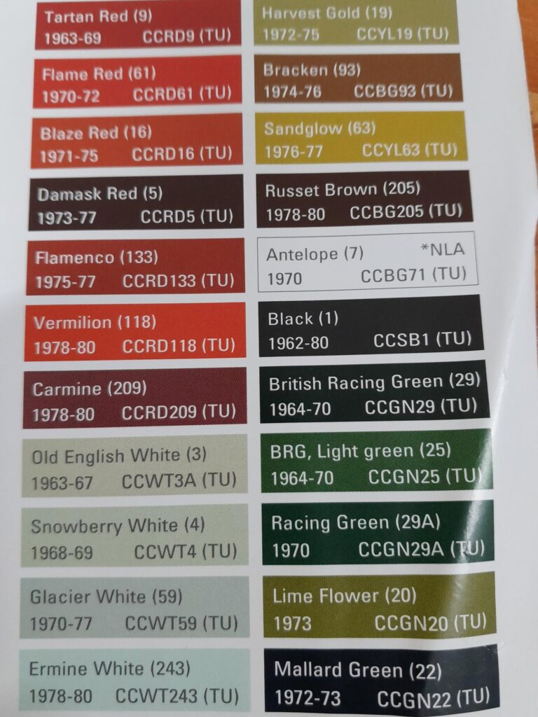 Orginele kleuren MG B